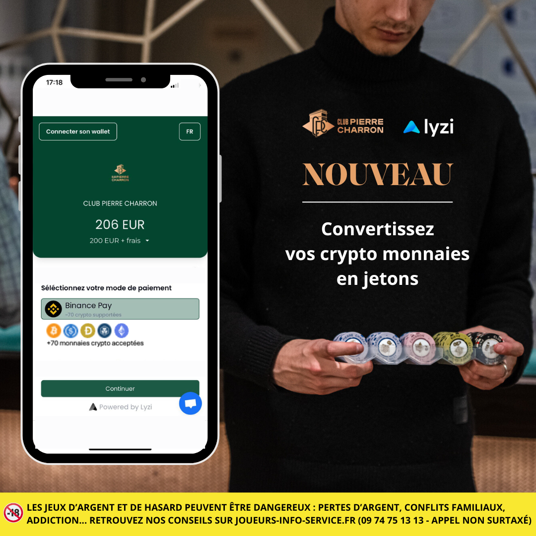 Convertissez vos cryptomonnaies en jetons pour joueur au poker et aux jeux  de casino au Club Pierre Charron